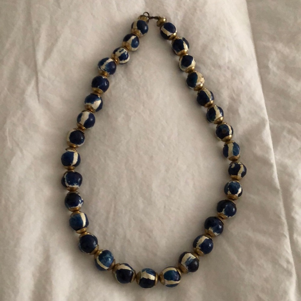African Bead Necklace 19” hand painted